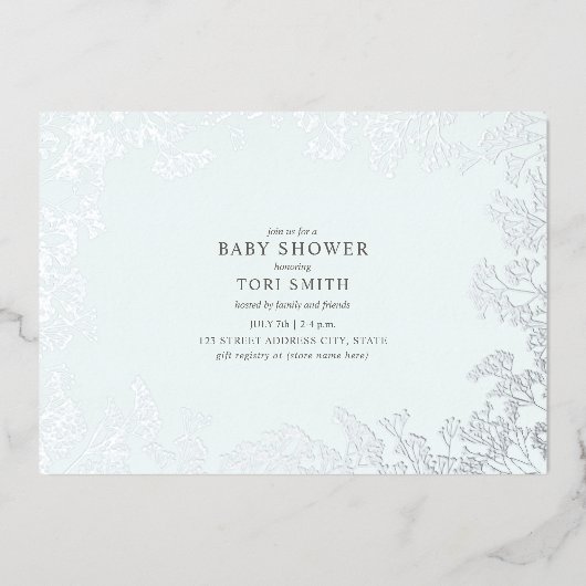 赤ちゃんの息の青い少年の赤ちゃんシャワー 箔招待状 (正面)