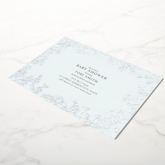 赤ちゃんの息の青い少年の赤ちゃんシャワー 箔招待状 (回転した状態)