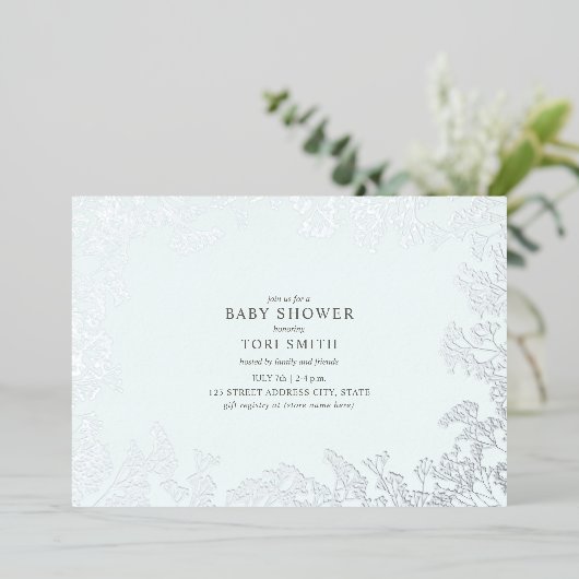 赤ちゃんの息の青い少年の赤ちゃんシャワー 箔招待状 (立ち正面)