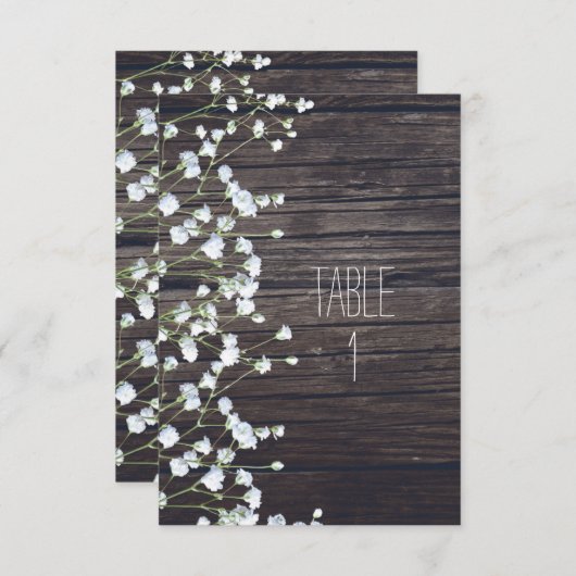 赤ちゃんの息フローラダークウッド素朴テーブル番号 招待状 (正面/裏面)