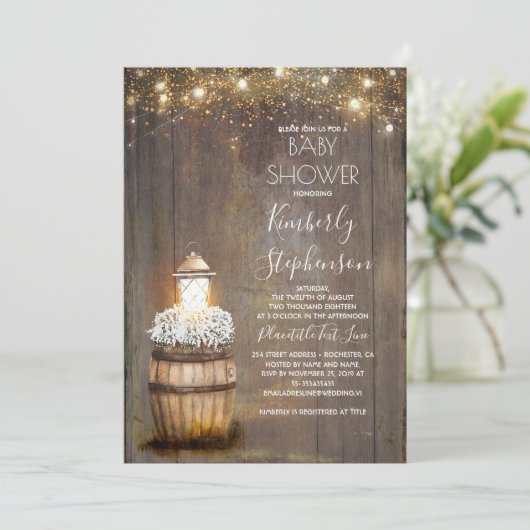 赤ちゃんの息素朴灯タンカントリー赤ちゃんシャワー 招待状 (スタンド正面)