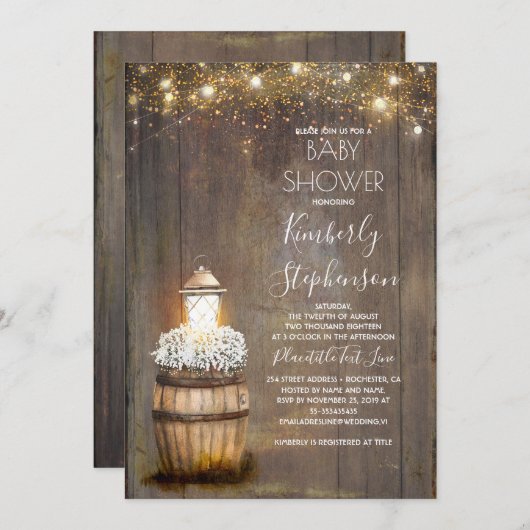 赤ちゃんの息素朴灯タンカントリー赤ちゃんシャワー 招待状 (正面/裏面)