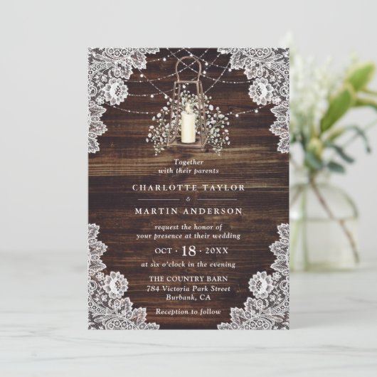 赤ちゃんの息素朴灯ランタン結婚ズ 招待状 (スタンド正面)