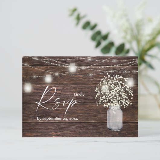 赤ちゃんの息、木、ストリングライトと食事 出欠カード (スタンド正面)