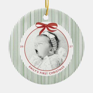 赤ちゃんの最初のクリスマスのストライプ セラミックオーナメント