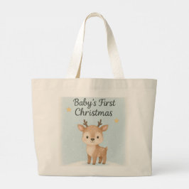 赤ちゃんの最初のクリスマスのトナカイ かわいいお祭りおでかけ ラージトートバッグ
