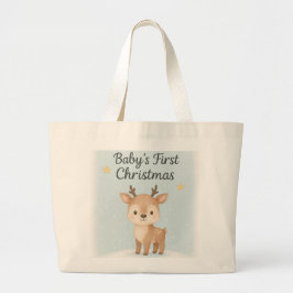 赤ちゃんの最初のクリスマスのトナカイ かわいいお祭りおでかけ ラージトートバッグ