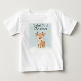 赤ちゃんの最初のクリスマスのトナカイ かわいい クリスマスの家族 ベビーTシャツ