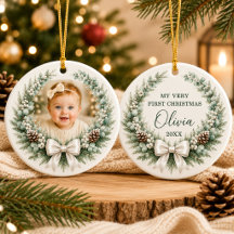 赤ちゃんの最初のクリスマスのリボンリースフォト