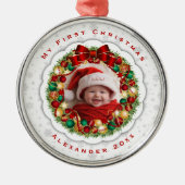 赤ちゃんの最初のクリスマスのリースの写真のオーナメント メタルオーナメント (正面)