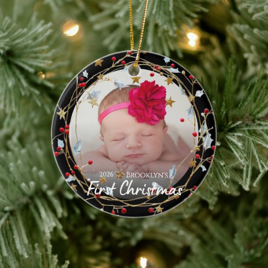 赤ちゃんの最初のクリスマスの写真 セラミックオーナメント (ツリー)