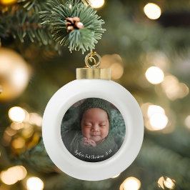赤ちゃんの最初のクリスマスの写真 セラミックボールオーナメント