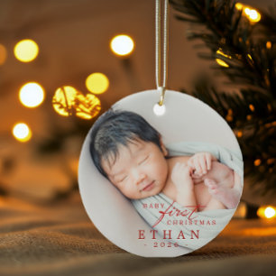 赤ちゃんの最初のクリスマスの植物リースの輪 セラミックオーナメント