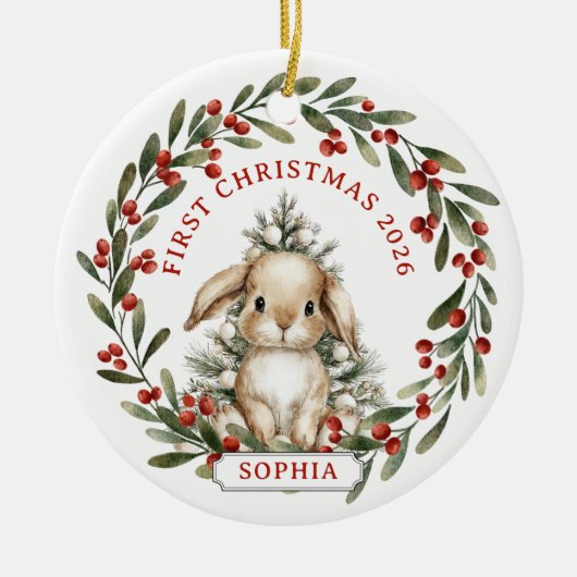 赤ちゃんの最初のクリスマスの陶器の円形のオーナメント セラミックオーナメント (正面)