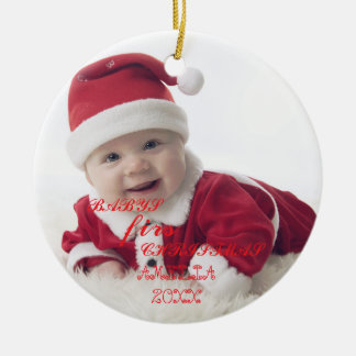 赤ちゃんの最初のクリスマスの雪の結晶スタイリッシュな写真 セラミックオーナメント