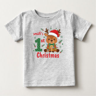 赤ちゃんの最初のクリスマストナカイTシャツ ベビーTシャツ
