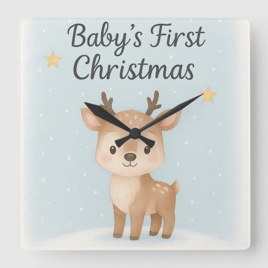 赤ちゃんの最初のクリスマストリトン かわいい優しい保育園 スクエア壁時計 (正面)