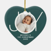 赤ちゃんの最初のクリスマスフォト グリーン セラミックオーナメント (裏面)