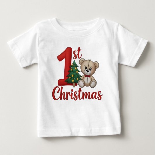 赤ちゃんの最初のクリスマス刺繍キット – お祝い ベビーTシャツ (正面)