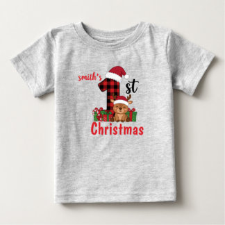 赤ちゃんの最初のクリスマス・タータンチェック柄トナカイ・トドラーシャツ ベビーTシャツ