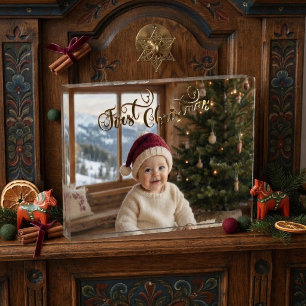 赤ちゃんの最初のクリスマス ノルディック シャレー アルプスの雪 フォトブロック
