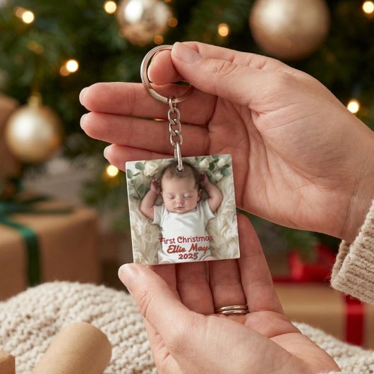 赤ちゃんの最初のクリスマス フォトギフト キーホルダー