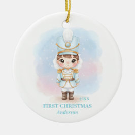 赤ちゃんの最初のクリスマス ブルーナッツクラッカー 写真 セラミックオーナメント