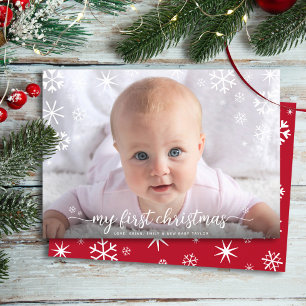 赤ちゃんの最初のクリスマス 写真 スノーフレーク タイポグラフィ シーズンカード