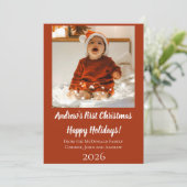 赤ちゃんの最初のクリスマス 赤 名前 年のホリデーカード 招待状 (スタンド正面)