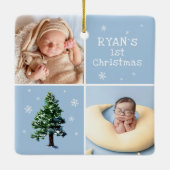 赤ちゃんの最初のクリスマス 2枚の写真 松の木と雪の結晶 セラミックオーナメント (裏面)