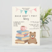 赤ちゃんの最初の図書館本をテーマにしたベビーシャワー 招待状 (スタンド正面)