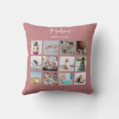 赤ちゃんの最初の1年 フォトコラージュ 誕生情報 ピンク クッション (裏面)