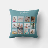 赤ちゃんの最初の1年 フォトコラージュ 誕生情報 青 クッション (裏面)