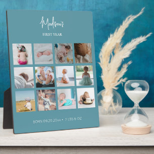 赤ちゃんの最初の1年 フォトコラージュ 誕生情報 青  フォトプラーク