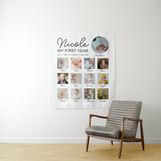 赤ちゃんの最初の1年 12か月 フォトコラージュ モダン タペストリー (インサイチュ)