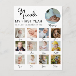 赤ちゃんの最初の1年 12か月 フォトコラージュ モダン ポストカード