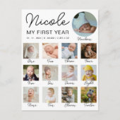 赤ちゃんの最初の1年 12か月 フォトコラージュ モダン ポストカード (正面)
