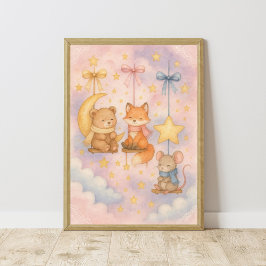 赤ちゃんの森の動物たち 天国の子供部屋のウォールアート ポスター