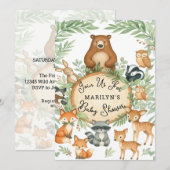赤ちゃんの歓迎にぴったりな、かわいい森の動物たち 招待状 (正面/裏面)
