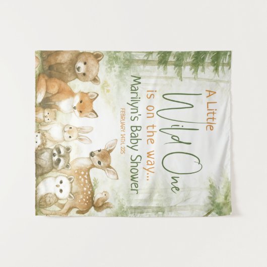 赤ちゃんの歓迎にぴったりな、かわいい森の赤ちゃん動物たち タペストリー (正面(横))
