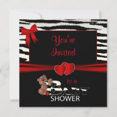 赤ちゃんの歓迎会に、赤とゼブラのストライプ 招待状 (正面)