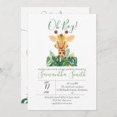 赤ちゃんの歓迎会　キリン　ジャングル　水彩画 招待状 (正面/裏面)