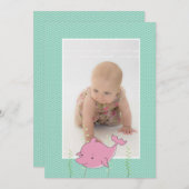 赤ちゃんの洗礼 ピンクのイルカの写真 招待状 (正面/裏面)