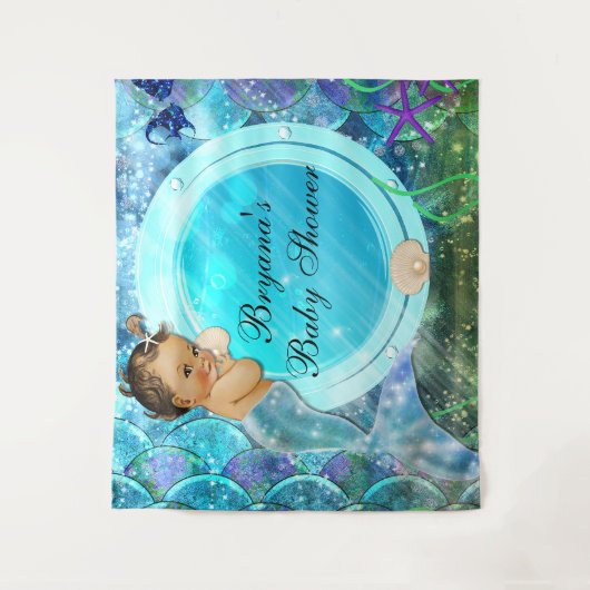 赤ちゃんの海の人魚パーティー背景 タペストリー (正面)