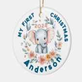 赤ちゃんの男の子の最初のクリスマス かわいい象 セラミックオーナメント (左)
