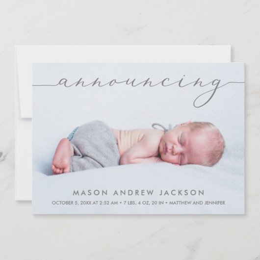 赤ちゃんの男の子の誕生お知らせカード (正面)