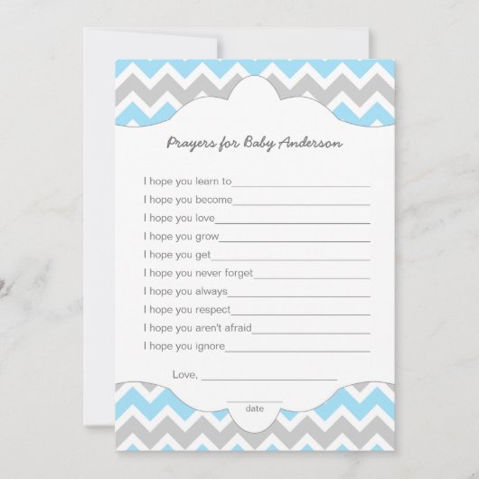 赤ちゃんの祈り 男の子のベビーシャワー願いゲーム カード (正面)