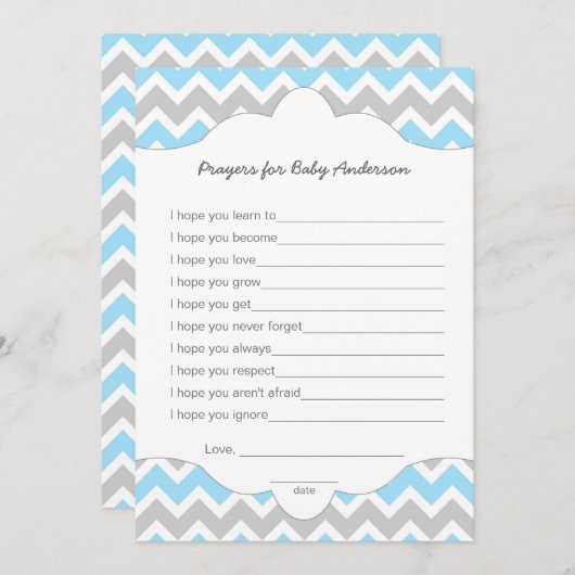 赤ちゃんの祈り 男の子のベビーシャワー願いゲーム カード (正面/裏面)