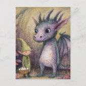 赤ちゃんの紫色のドラゴンと卵を持つエルフ ポストカード (正面)