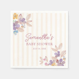 赤ちゃんの花咲くワイルドフラワー＆ストライプ ベビーシャワー スタンダードカクテルナプキン
